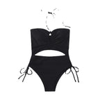 2023 Women's Solid Color One-Piece Swimwear with Straps