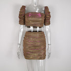 Shiny Crop Top and Skirt Set for Night Out