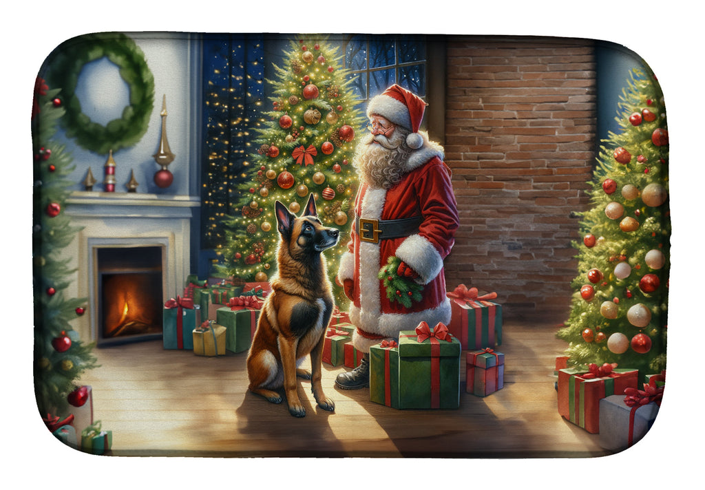 Belgian Malinois and Santa Claus Dish Drying Mat