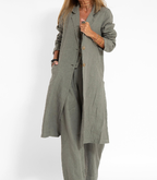 Casual Women's Cotton Linen Trench Coat with Pockets