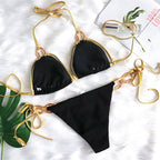 Gold Backless Bikini with Crystal for Women