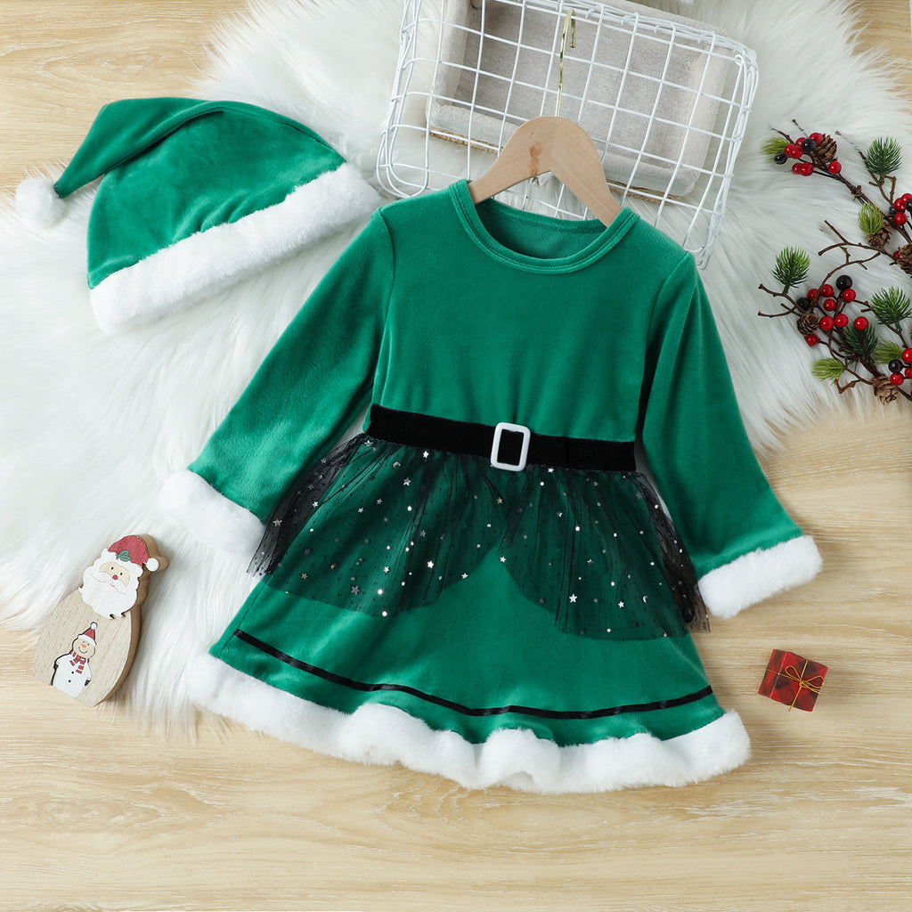 Korean Velvet Long Sleeve Dress for Girls' Christmas