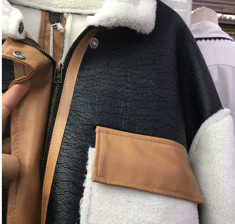 Colorblock Faux Fur Jacket with Fox Cuffs