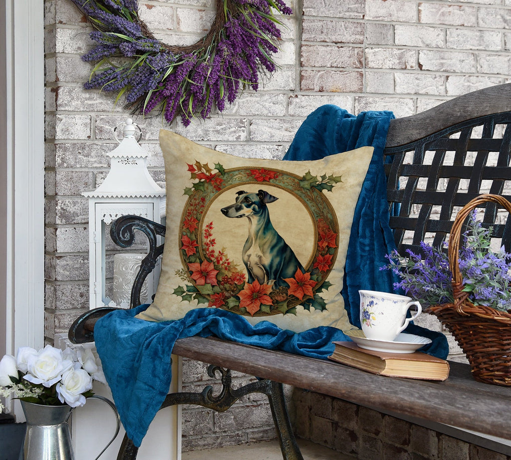 Greyhound Christmas Flowers Throw Pillow