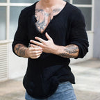 Men's V-Neck Pullover Sweater - Solid Color, Large Size | Streetwear