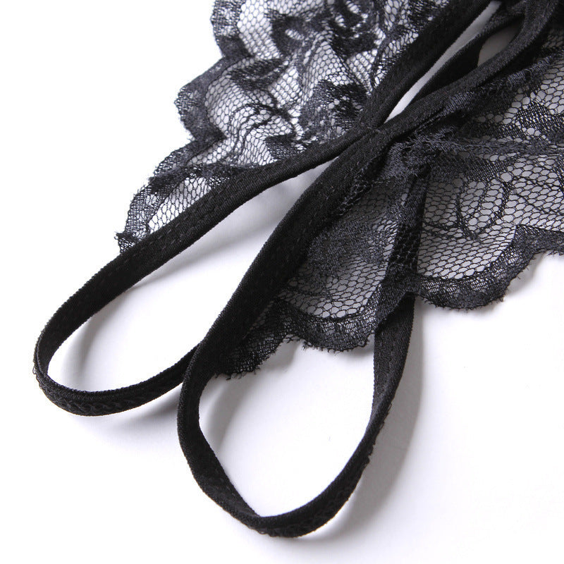 Lace Thong Bodystocking with Open Crotch for Women