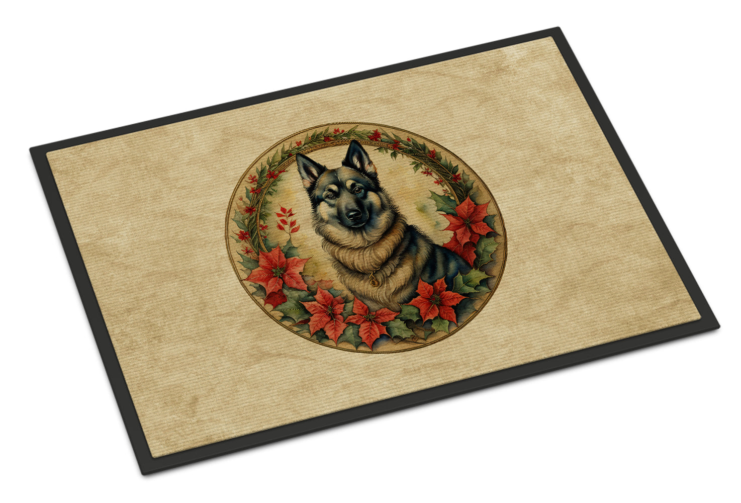 Norwegian Elkhound Christmas Flowers Doormat