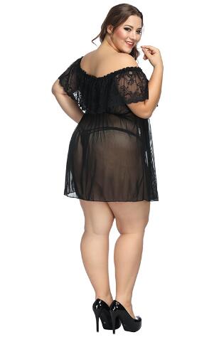 Plus Size Lace Sheer Off-Shoulder Lingerie Set