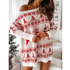 Ladies Christmas Jacquard Long Sleeve Knit Dress