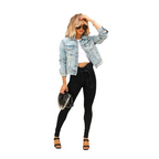 Women's Cropped Ripped Denim Jacket