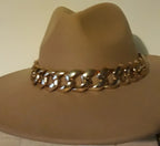 Brown Wide Brim Wool Ranger Hat With Gold Chain | Embroidered Cap