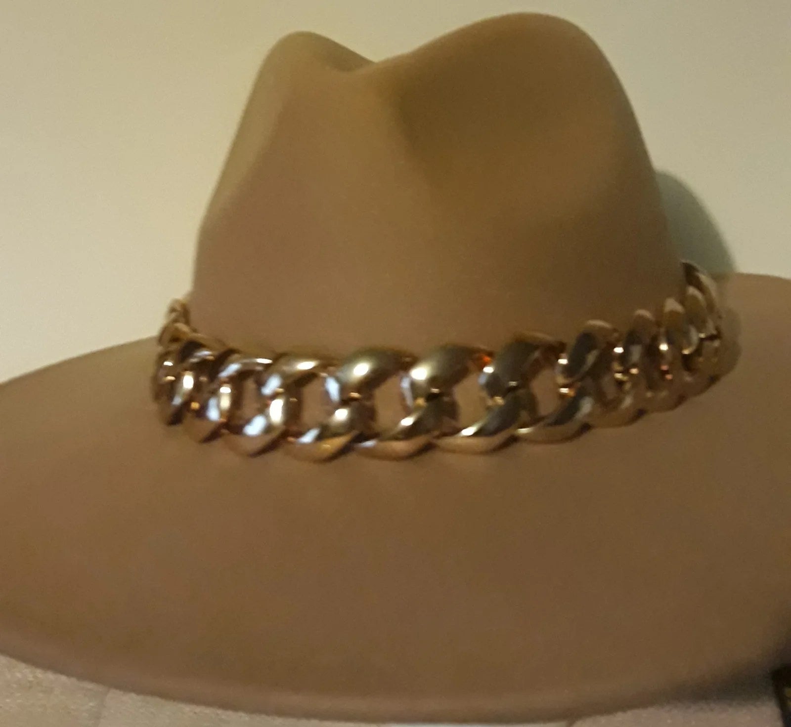 Brown Wide Brim Wool Ranger Hat With Gold Chain | Embroidered Cap