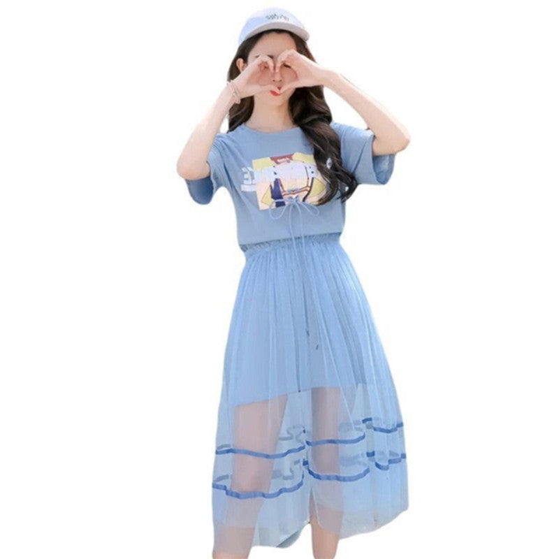 New Women's Midi T-Shirt Dress with Sheer Overlay Set | Streetwear