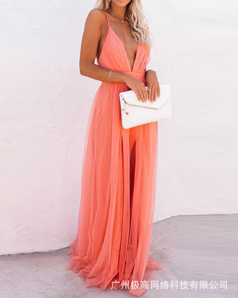 New Summer Orange Camisole Chiffon Dress 2024