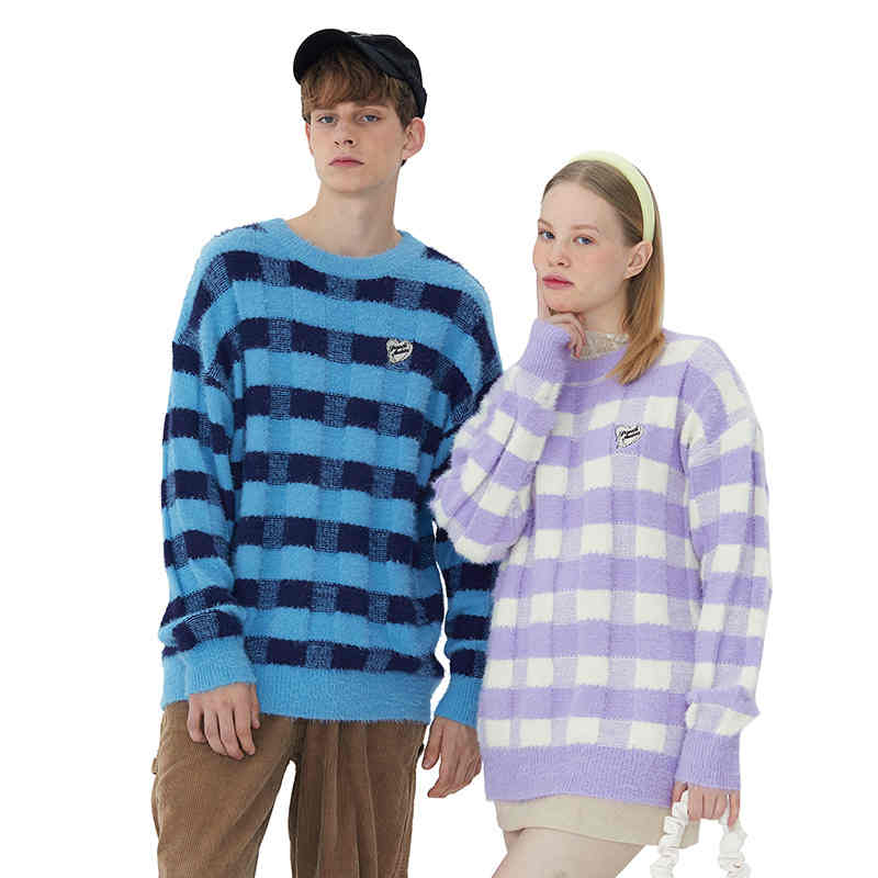 Couple's Color Block Mink Fur Round Neck Sweater