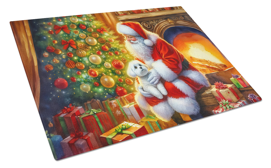 Maltese and Santa Claus Glass Cutting Board