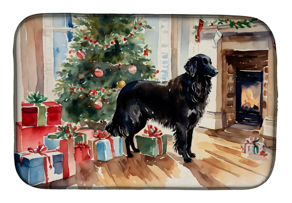 Flat-Coated Retriever Cozy Christmas Dish Drying Mat