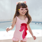 Girls' Cartoon One-Piece Swimsuit with Pony Design