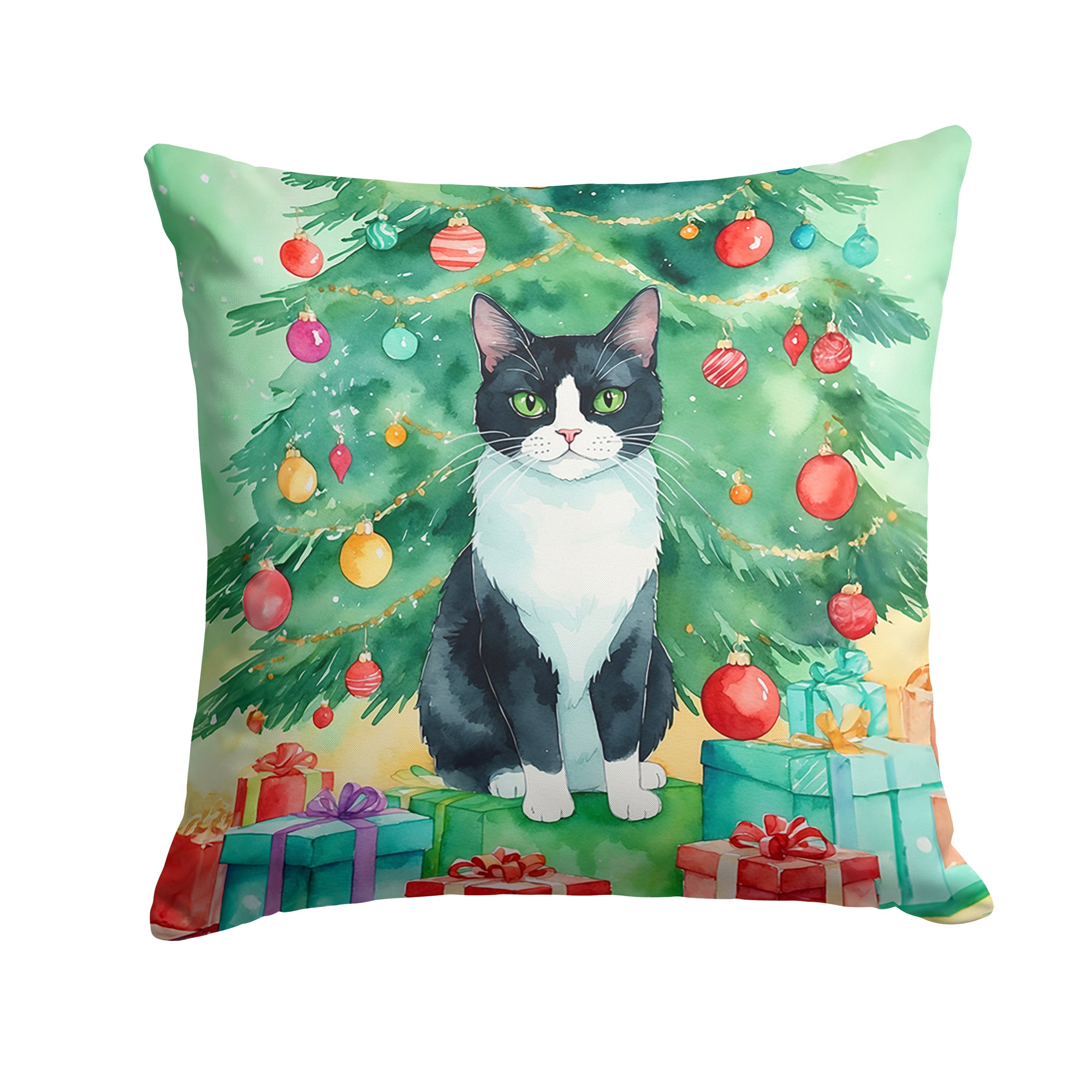 Chantilly Tiffany Cat By the Christmas Tree Throw Pillow