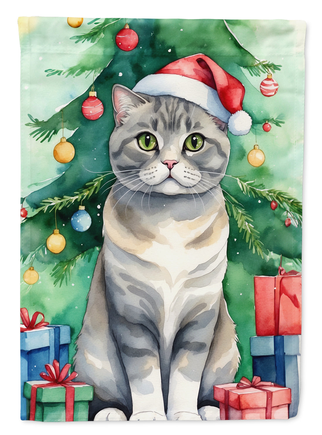 Scottish Fold Cat By the Christmas Tree Garden Flag