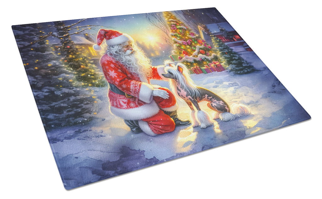 Chinese Crested and Santa Claus Glass Cutting Board
