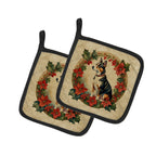 Basenji Christmas Flowers Pair of Pot Holders