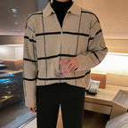 Men's Loose Fashion Knitted Plaid Sweater (Harajuku Style)