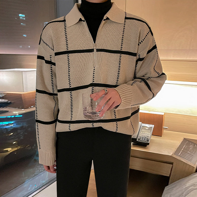 Men's Loose Fashion Knitted Plaid Sweater (Harajuku Style)