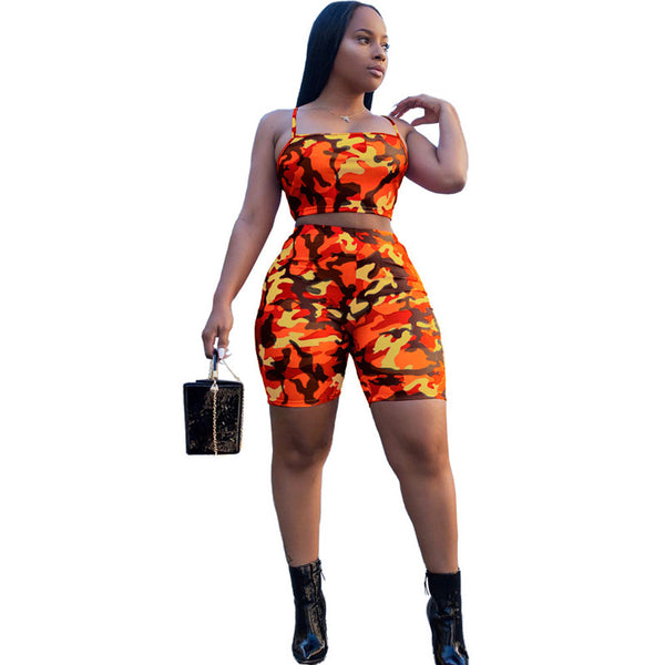 Women's Camouflage Crop Top and Shorts Set