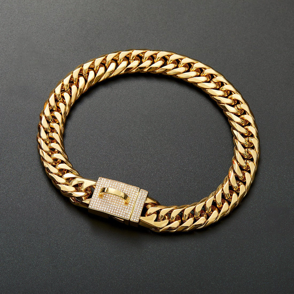 Golden Stainless Steel Cuban Chain Dog Collar