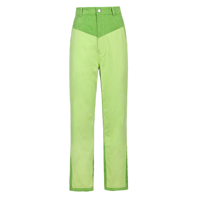 Straight-Leg Corduroy Pants with Contrast Stitching