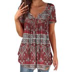 Summer Loose Pleated Printed Round Neck Tank Top for Women