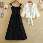 Korean Retro Summer Suit with Shawl Cardigan (Two-Piece)