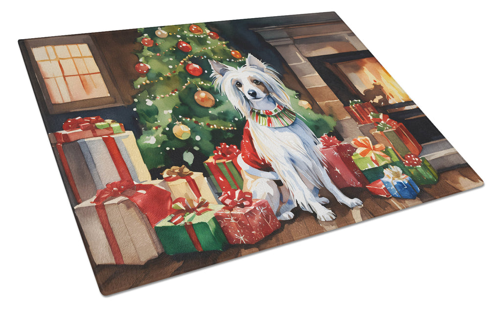 Chinese Crested Cozy Christmas Glass Cutting Board