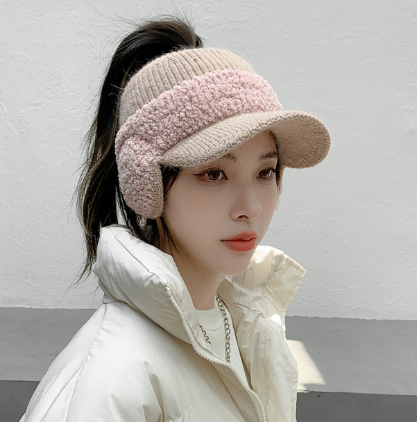Knitted Duck Tongue Earmuffs with Velvet Wool Hat | Embroidered Cap