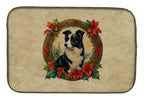 Border Collie Christmas Flowers Dish Drying Mat