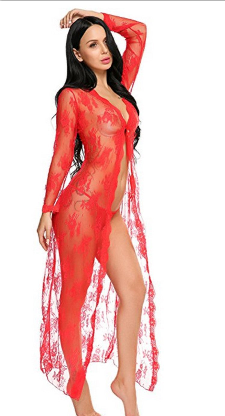Lace Robe and Long Dress Plus Size Lingerie Set
