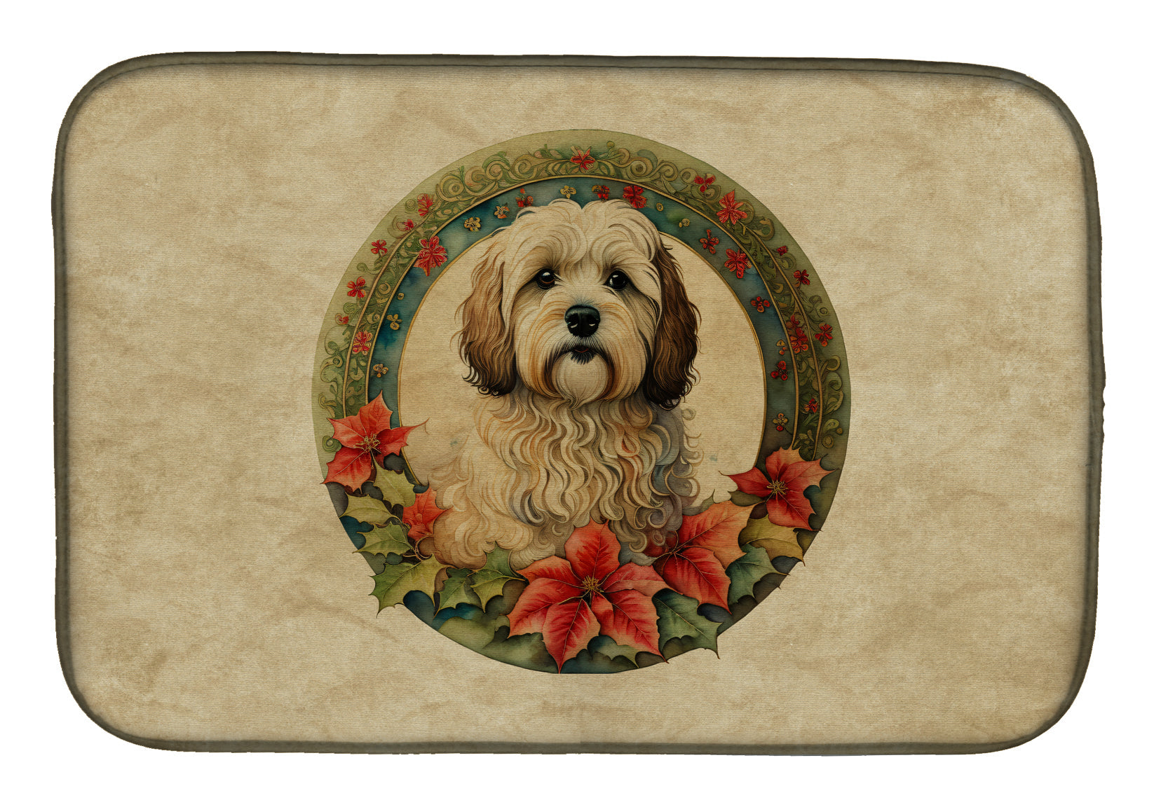 Havanese Christmas Flowers Dish Drying Mat