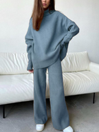 Chic Knit High Collar Wide-Leg Pants Set
