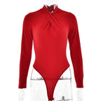 Trendy Cross-Front Long Sleeve Bodysuit for Women