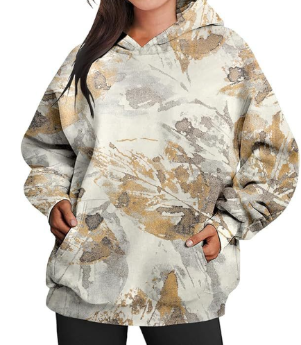 Women's Oversized Camouflage Hoodie with Maple Leaf Print | Streetwear