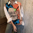 Kawaii Cartoon O-Neck Sleeveless Sweater Vest for Women