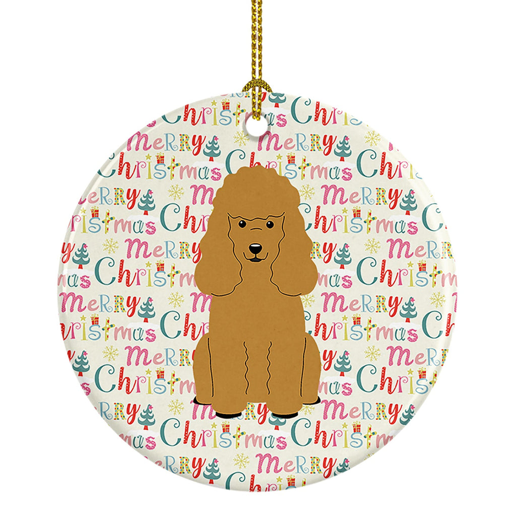 Merry Christmas Poodle Tan Ceramic Ornament