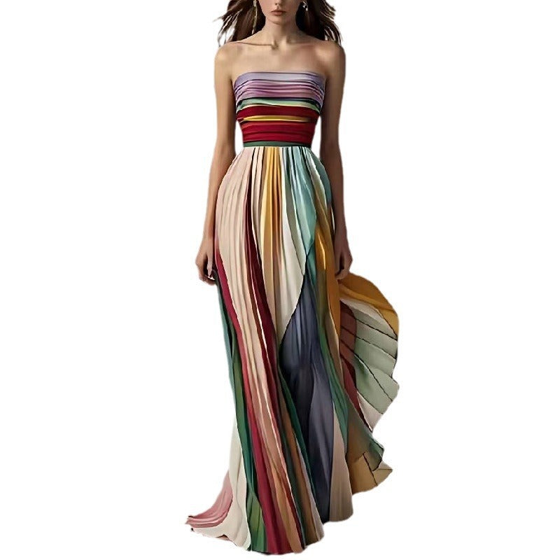 Women's Sexy Tube Top Backless Printed Maxi Dress