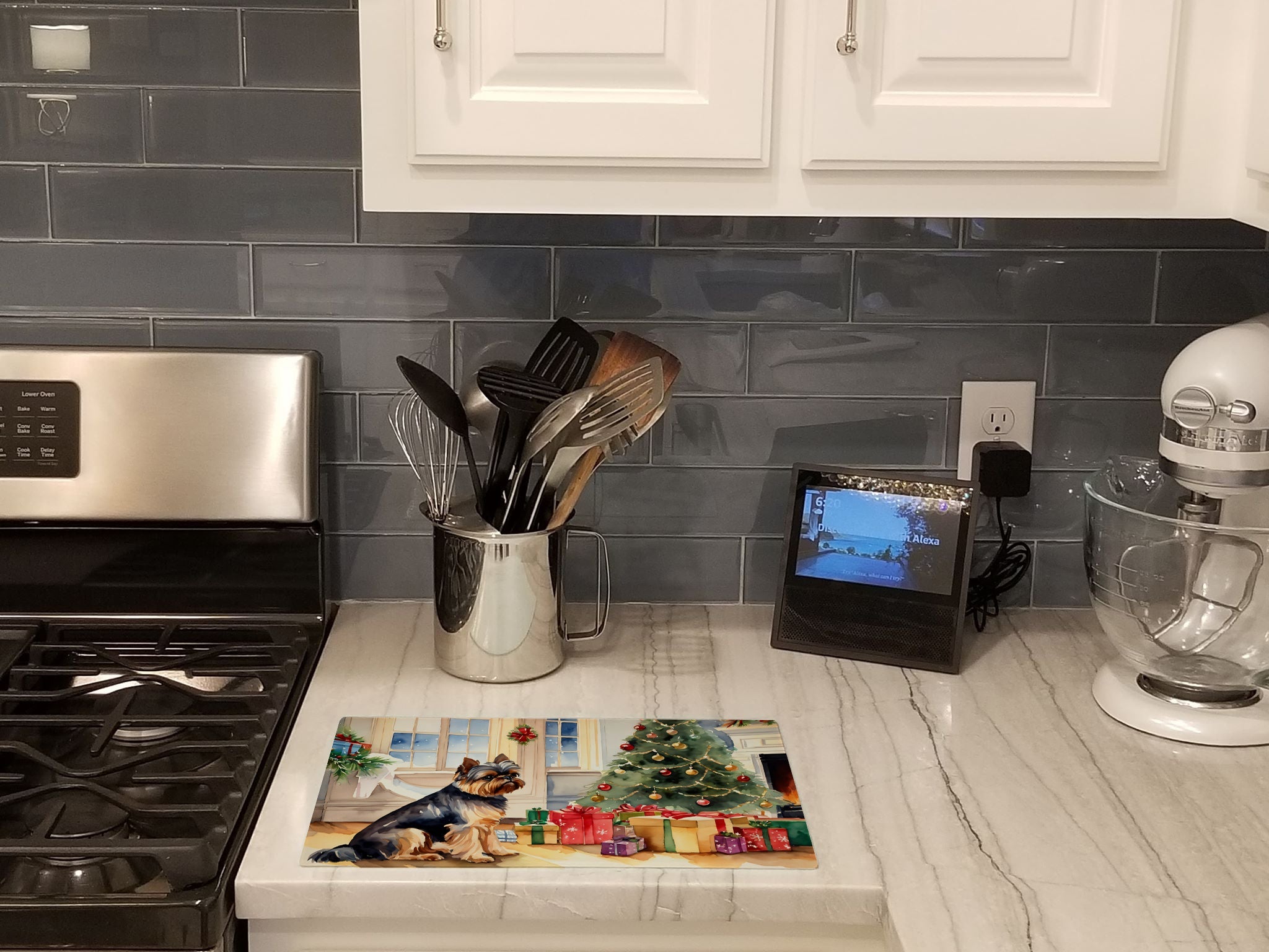 Brussels Griffon Cozy Christmas Glass Cutting Board