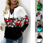 Autumn Print Lace Loose Sweater for Women