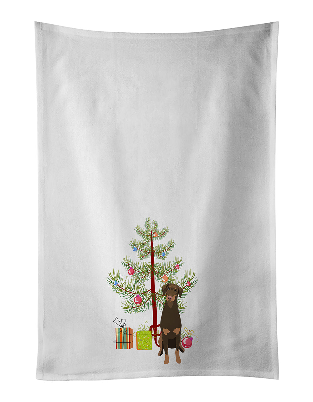Doberman Pinscher Red and Rust Ears #2 Christmas Kitchen Towel Set of 2