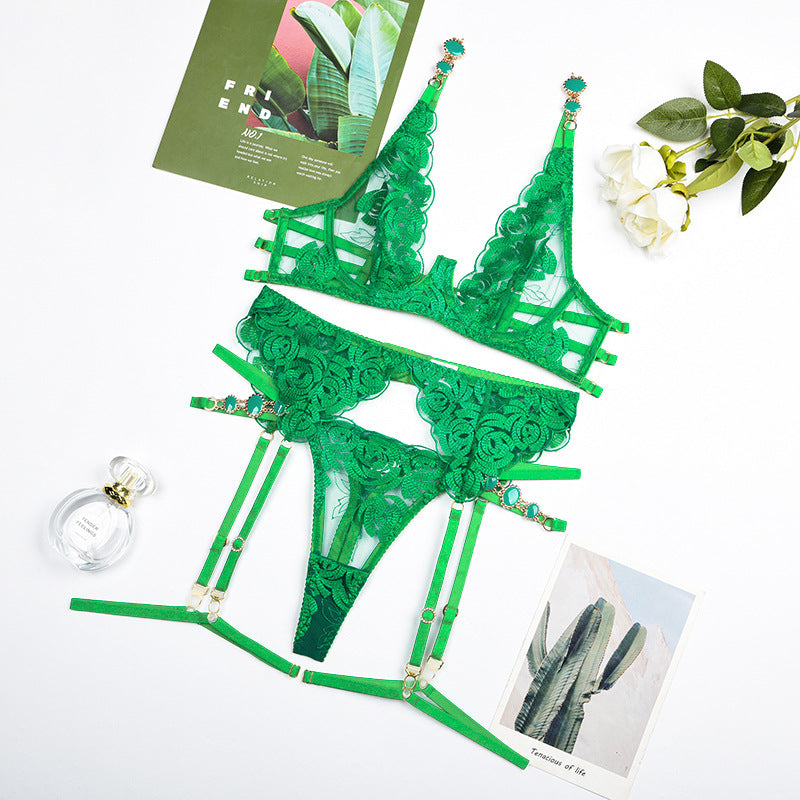 2023 Vintage Gem Embroidered Bra Lingerie Set