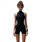 Sleeveless Half Turtleneck One-Piece Shorts Outfit