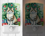 Ragamuffin Cat By the Christmas Tree Ceramic Night Light